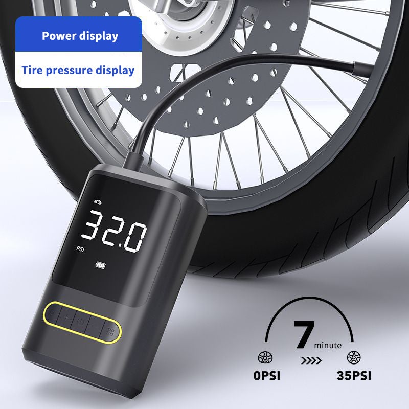 ضاغط هوائي لاسلكي محمول شحن بواسطة USB منفخ إطارات السيارات ومحول طاقة (باور بانك) ومضخة هوائية 150 باوند بالبوصة مربعة بشاشة رقمية وأضواء LED للسيارات والدراجات النارية والدراجات الكهربائية والألعاب الكروية - Image 2