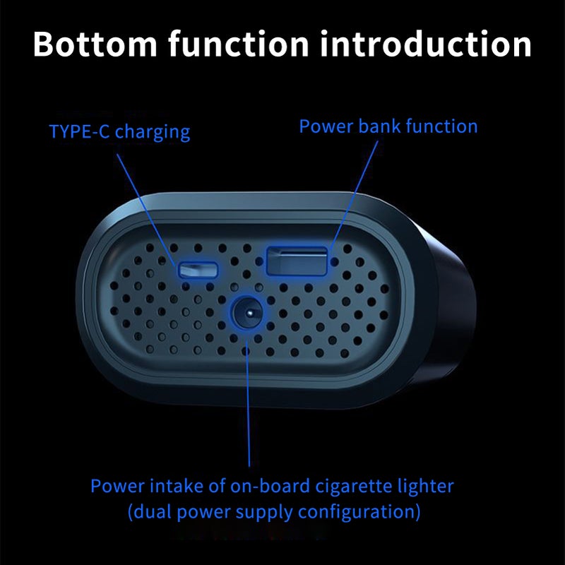 ضاغط هوائي لاسلكي محمول شحن بواسطة USB منفخ إطارات السيارات ومحول طاقة (باور بانك) ومضخة هوائية 150 باوند بالبوصة مربعة بشاشة رقمية وأضواء LED للسيارات والدراجات النارية والدراجات الكهربائية والألعاب الكروية - Image 5