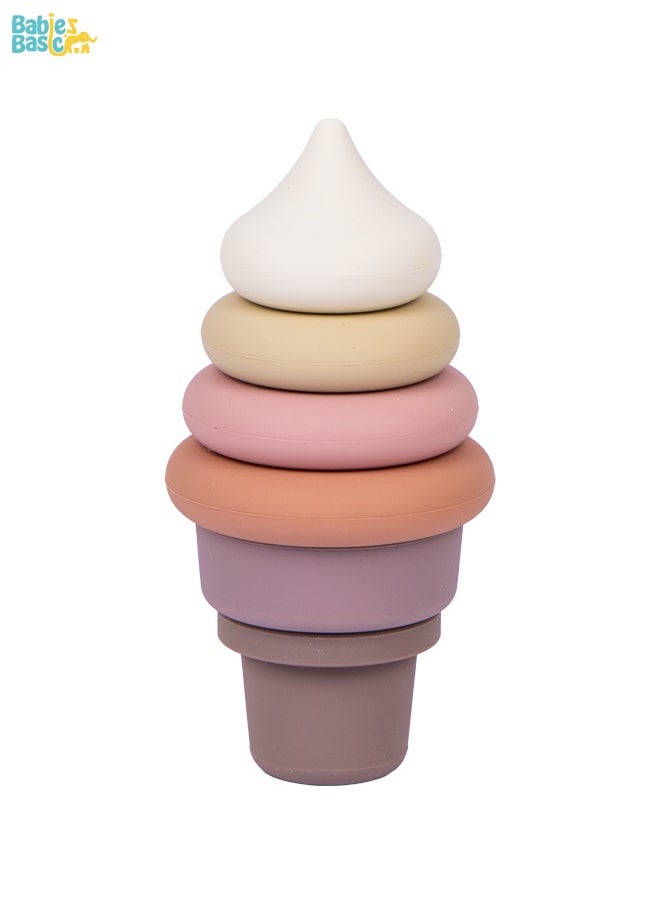 Babies Basic Silicone Stacking Toy For Babies/Kids, Ice Cream Shape, Bpa Free 100% Safe - Ice Cream  - Image 1