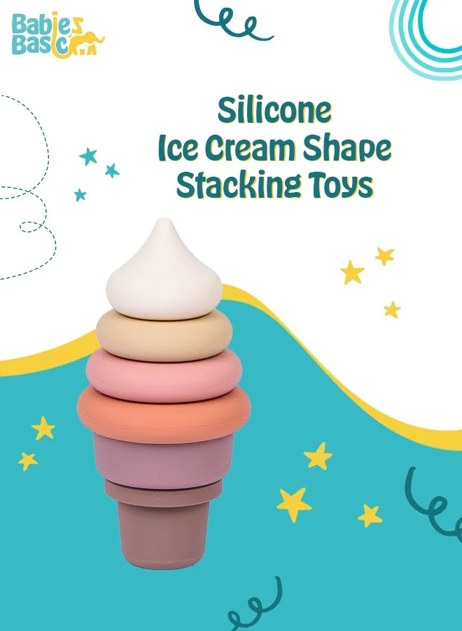 Babies Basic Silicone Stacking Toy For Babies/Kids, Ice Cream Shape, Bpa Free 100% Safe - Ice Cream