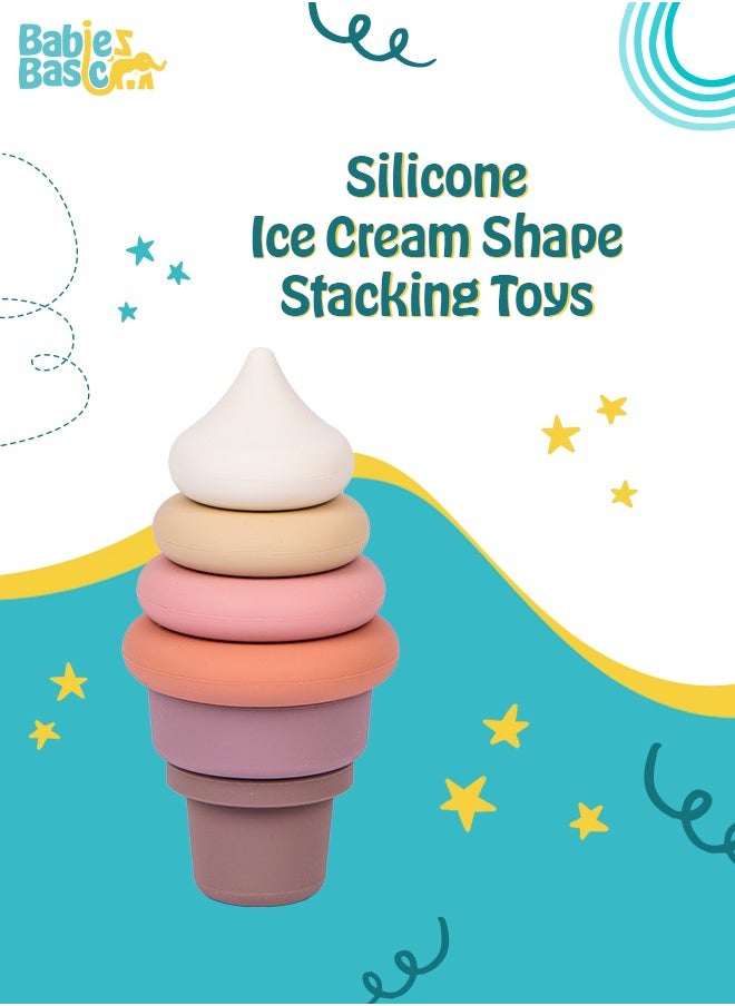 Babies Basic Silicone Stacking Toy For Babies/Kids, Ice Cream Shape, Bpa Free 100% Safe - Ice Cream  - Image 2