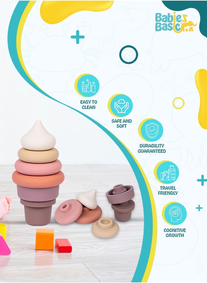Babies Basic Silicone Stacking Toy For Babies/Kids, Ice Cream Shape, Bpa Free 100% Safe - Ice Cream  - Image 3