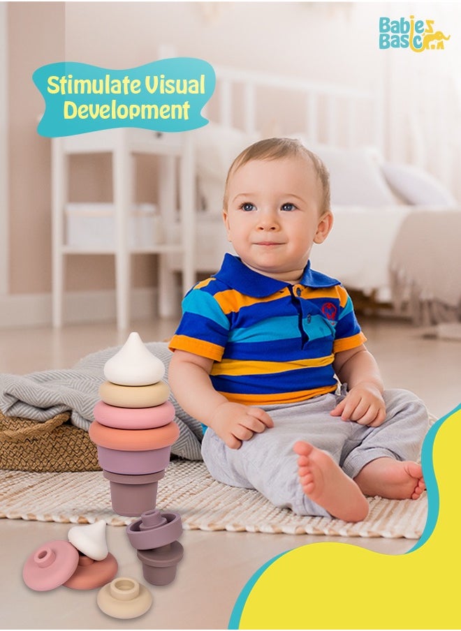 Babies Basic Silicone Stacking Toy For Babies/Kids, Ice Cream Shape, Bpa Free 100% Safe - Ice Cream  - Image 4