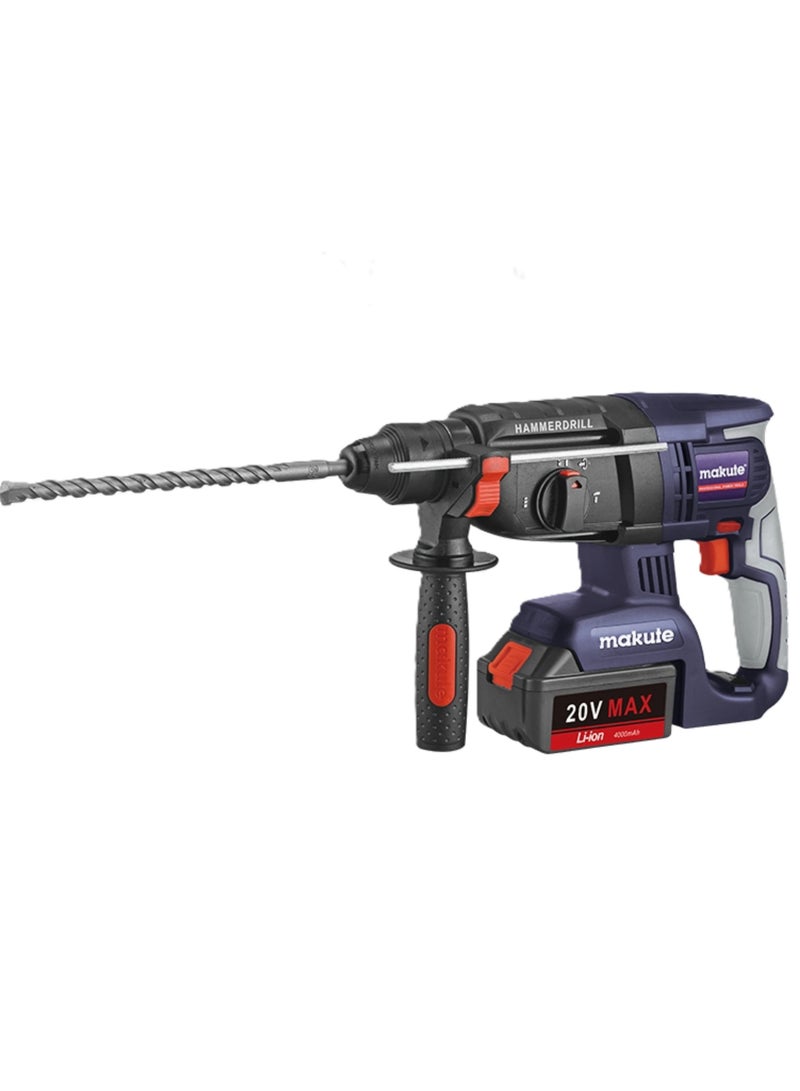 makute CHD001 Cordless Hammer Drill, 20V Brushless Motor, 1.2J Impact Capacity, 26mm Bore Diameter, 2x 5420-40C Batteries & Quick Charger, 0-900r/min Speed, Ideal for Wood (28mm) & Steel (10mm) Drilling - Image 1