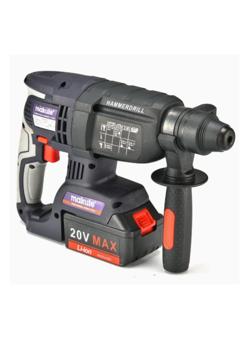 makute CHD001 Cordless Hammer Drill, 20V Brushless Motor, 1.2J Impact Capacity, 26mm Bore Diameter, 2x 5420-40C Batteries & Quick Charger, 0-900r/min Speed, Ideal for Wood (28mm) & Steel (10mm) Drilling - Image 3