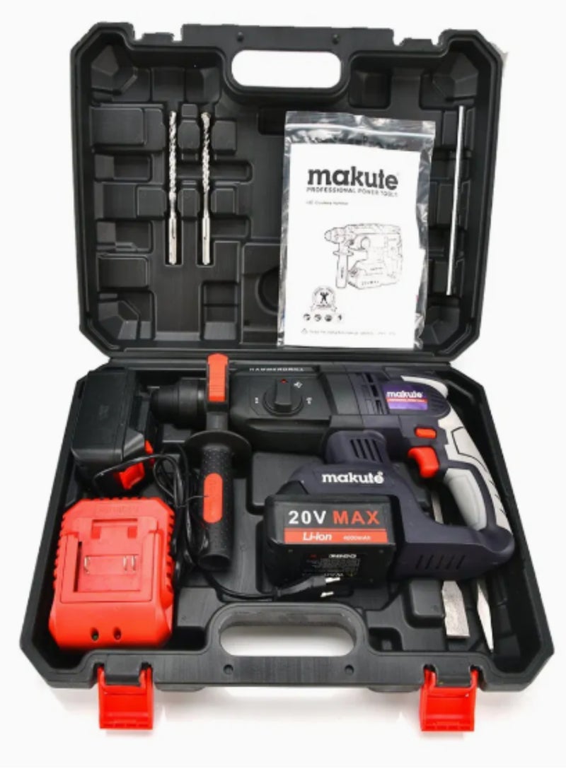 makute CHD001 Cordless Hammer Drill, 20V Brushless Motor, 1.2J Impact Capacity, 26mm Bore Diameter, 2x 5420-40C Batteries & Quick Charger, 0-900r/min Speed, Ideal for Wood (28mm) & Steel (10mm) Drilling - Image 5