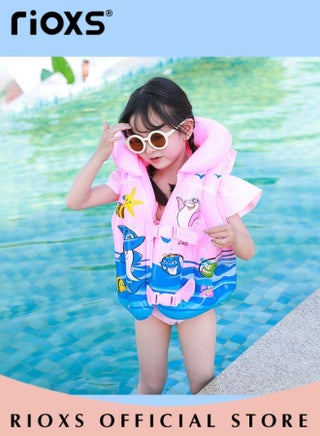 Kids Swimming Set,Swim Vest And Swimming Cap For Boys And Girls,High Buoyancy Vest Inflatable Swimsuit Vest,Comfy Swimming Cap,For 2-9 Year Beginner Baby Children Sea Beach Pool, Swimming Exercise, Pink - view 4