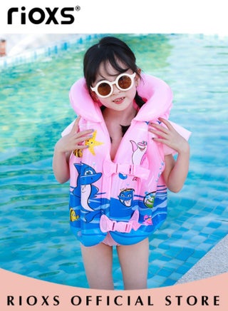 Kids Swimming Set,Swim Vest And Swimming Cap For Boys And Girls,High Buoyancy Vest Inflatable Swimsuit Vest,Comfy Swimming Cap,For 2-9 Year Beginner Baby Children Sea Beach Pool, Swimming Exercise, Pink - view 5
