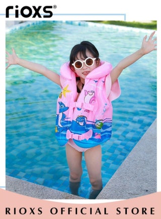 Kids Swimming Set,Swim Vest And Swimming Cap For Boys And Girls,High Buoyancy Vest Inflatable Swimsuit Vest,Comfy Swimming Cap,For 2-9 Year Beginner Baby Children Sea Beach Pool, Swimming Exercise, Pink - view 3