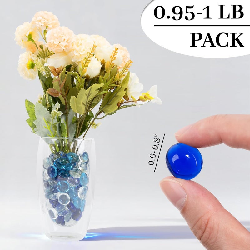 Foncomy Blue Mixed Flat Glass Marbles, 0.97 lb Transparent Vase Filler Pebbles Gems, Decorative Glass Beads for Vases, Table Scatter, Crafts, Floral, Mancala Stones, Aquarium Rocks for Fish Tank - Image 2
