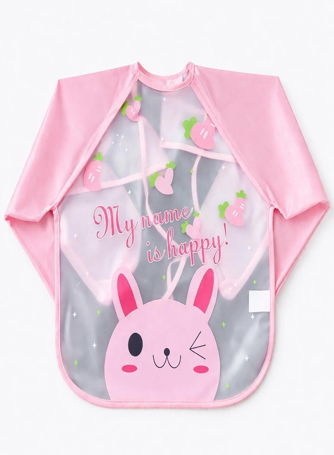 AEREX Full Sleeves Baby Bib Waterproof Feeding Apron for Toddlers | Long Sleeve Smock with Food Catcher Pocket | Mess Proof, Lightweight, Reusable & Easy Clean (Light Pink) - Image 1