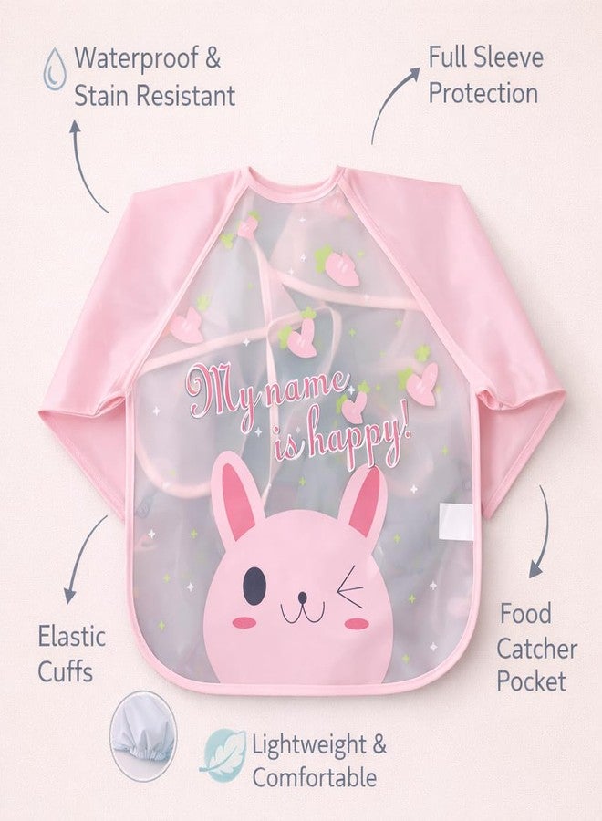 AEREX Full Sleeves Baby Bib Waterproof Feeding Apron for Toddlers | Long Sleeve Smock with Food Catcher Pocket | Mess Proof, Lightweight, Reusable & Easy Clean (Light Pink) - Image 2