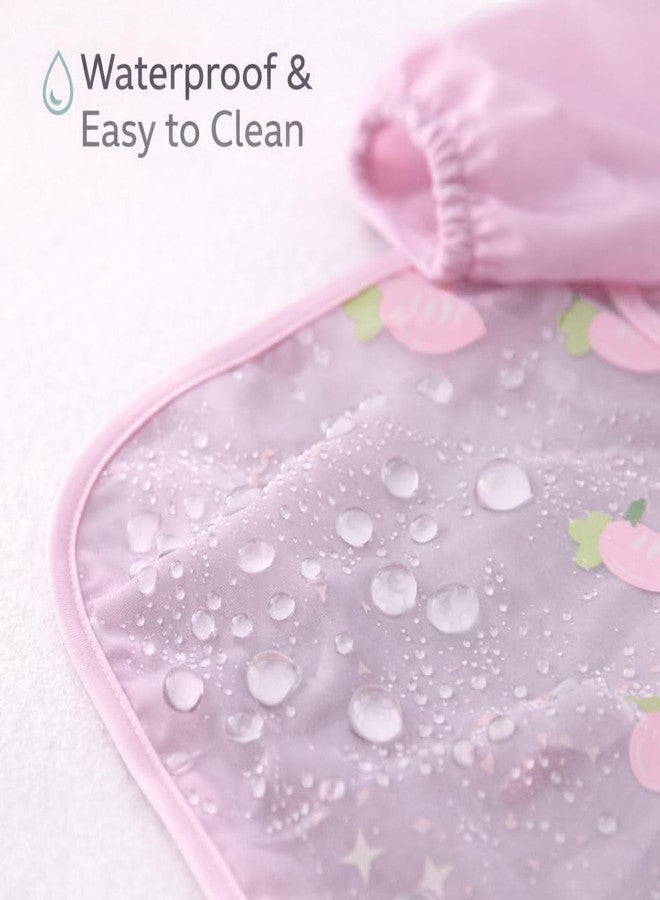AEREX Full Sleeves Baby Bib Waterproof Feeding Apron for Toddlers | Long Sleeve Smock with Food Catcher Pocket | Mess Proof, Lightweight, Reusable & Easy Clean (Light Pink) - Image 4