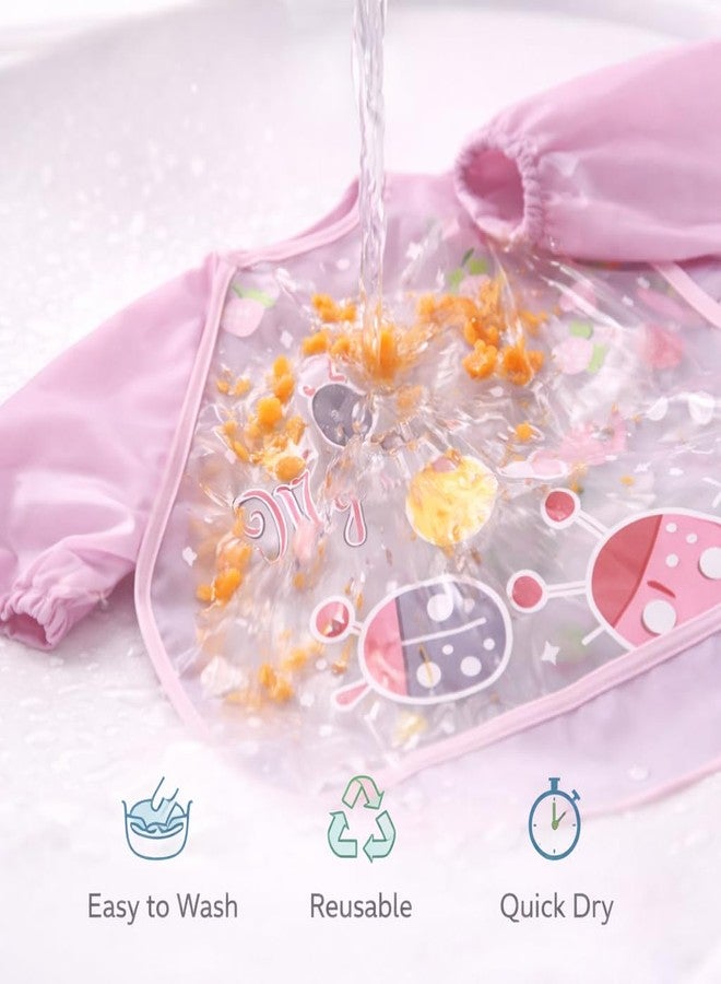 AEREX Full Sleeves Baby Bib Waterproof Feeding Apron for Toddlers | Long Sleeve Smock with Food Catcher Pocket | Mess Proof, Lightweight, Reusable & Easy Clean (Light Pink) - Image 5