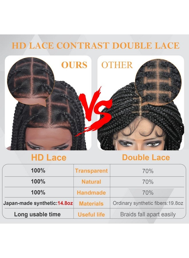 اليبيري باروكة مضفرة كاملة من الدانتيل مقاس 42 بوصة عالية الدقة للنساء ذوات البشرة السمراء، باروكة مضفرة كاملة من الدانتيل الأمامي مع شعر صغير، باروكة مضفرة سوداء صناعية خفيفة الوزن مصنوعة يدويًا بالكامل - Image 1