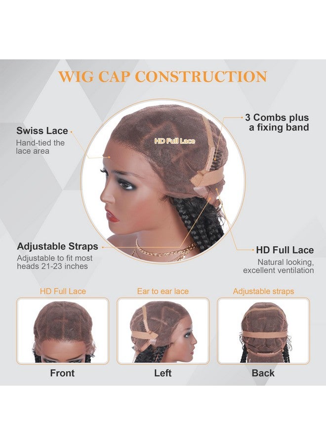 اليبيري باروكة مضفرة كاملة من الدانتيل مقاس 42 بوصة عالية الدقة للنساء ذوات البشرة السمراء، باروكة مضفرة كاملة من الدانتيل الأمامي مع شعر صغير، باروكة مضفرة سوداء صناعية خفيفة الوزن مصنوعة يدويًا بالكامل - Image 2