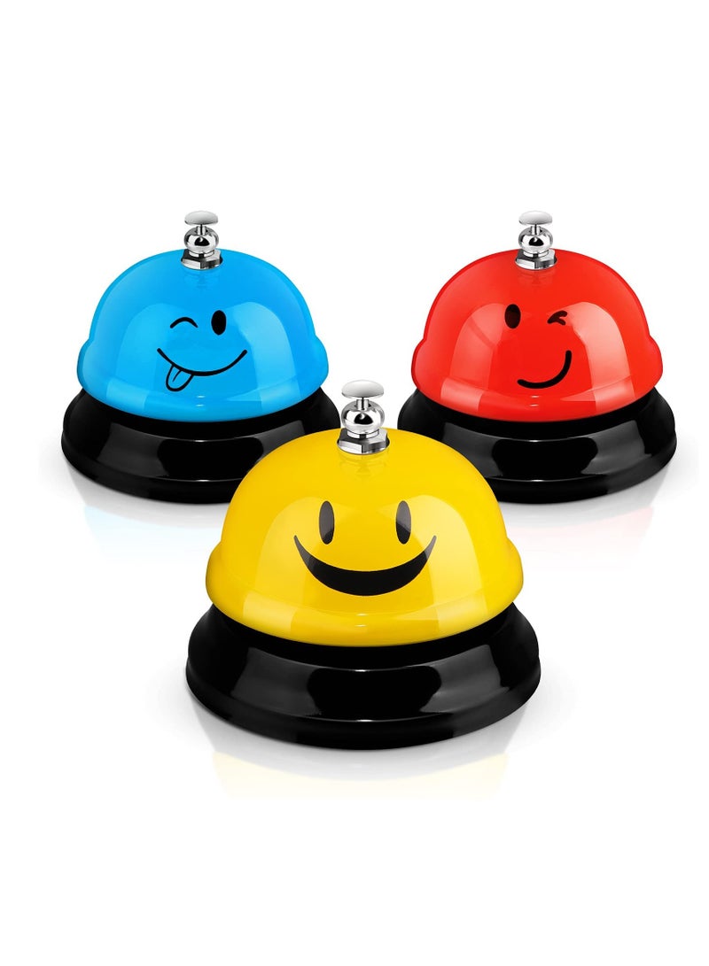 Pieces Desk Bell for Service, Smile Face Call Bell, Desk Bell 8.5cm Diameter, Call Bells with Metal Anti-Rust Construction,Front Desk Restaurant, Office, Schools (Red yellow blue) - Image 1