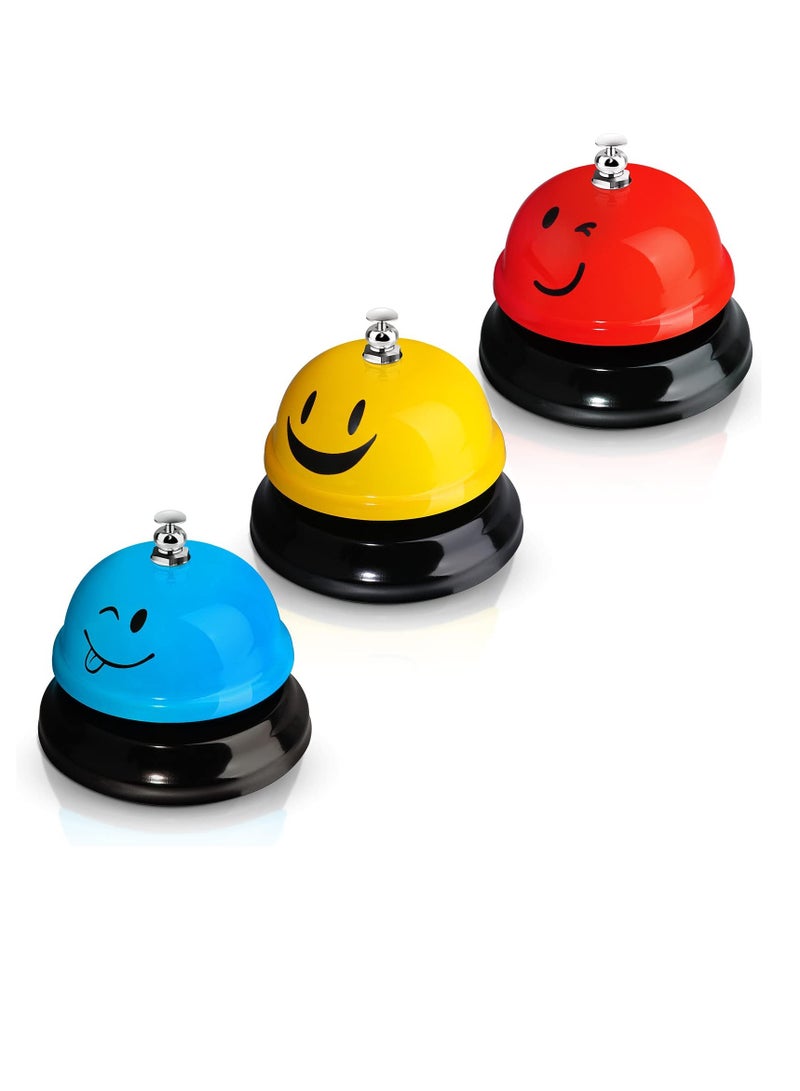 Pieces Desk Bell for Service, Smile Face Call Bell, Desk Bell 8.5cm Diameter, Call Bells with Metal Anti-Rust Construction,Front Desk Restaurant, Office, Schools (Red yellow blue) - Image 2