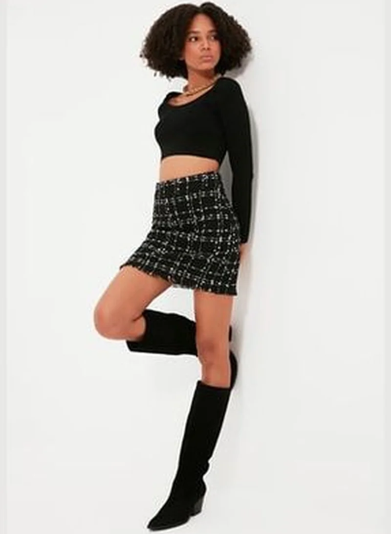 trendyol Black Tweed Fabric Mini Woven Skirt TWOAW21ET0026