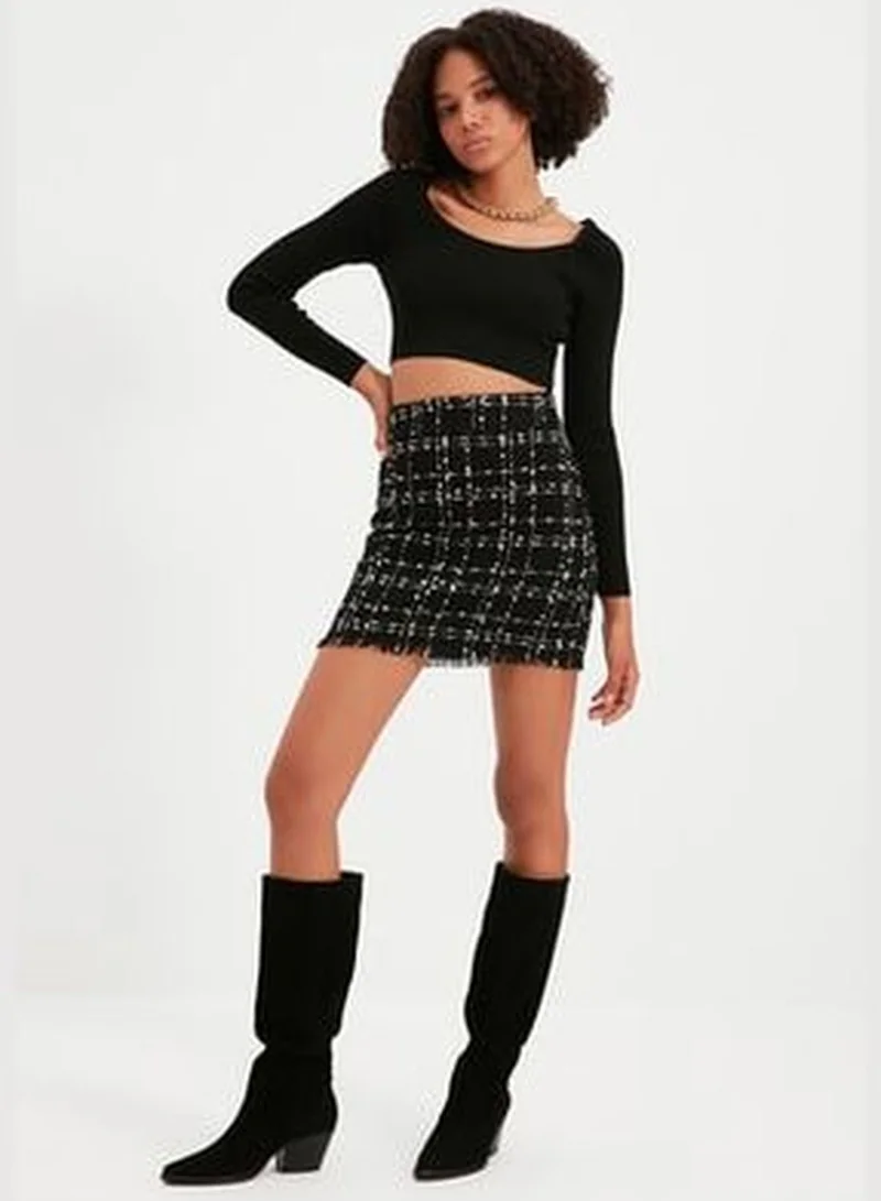 trendyol Black Tweed Fabric Mini Woven Skirt TWOAW21ET0026