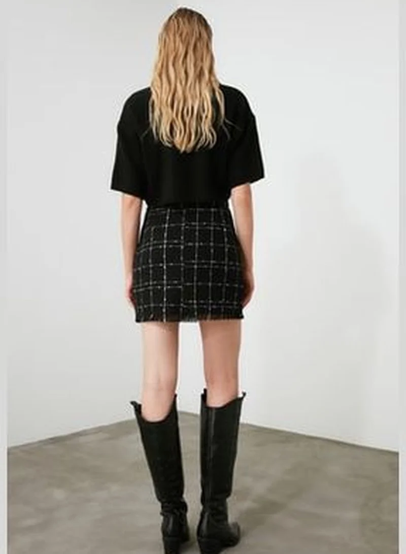 trendyol Black Tweed Fabric Mini Woven Skirt TWOAW21ET0026