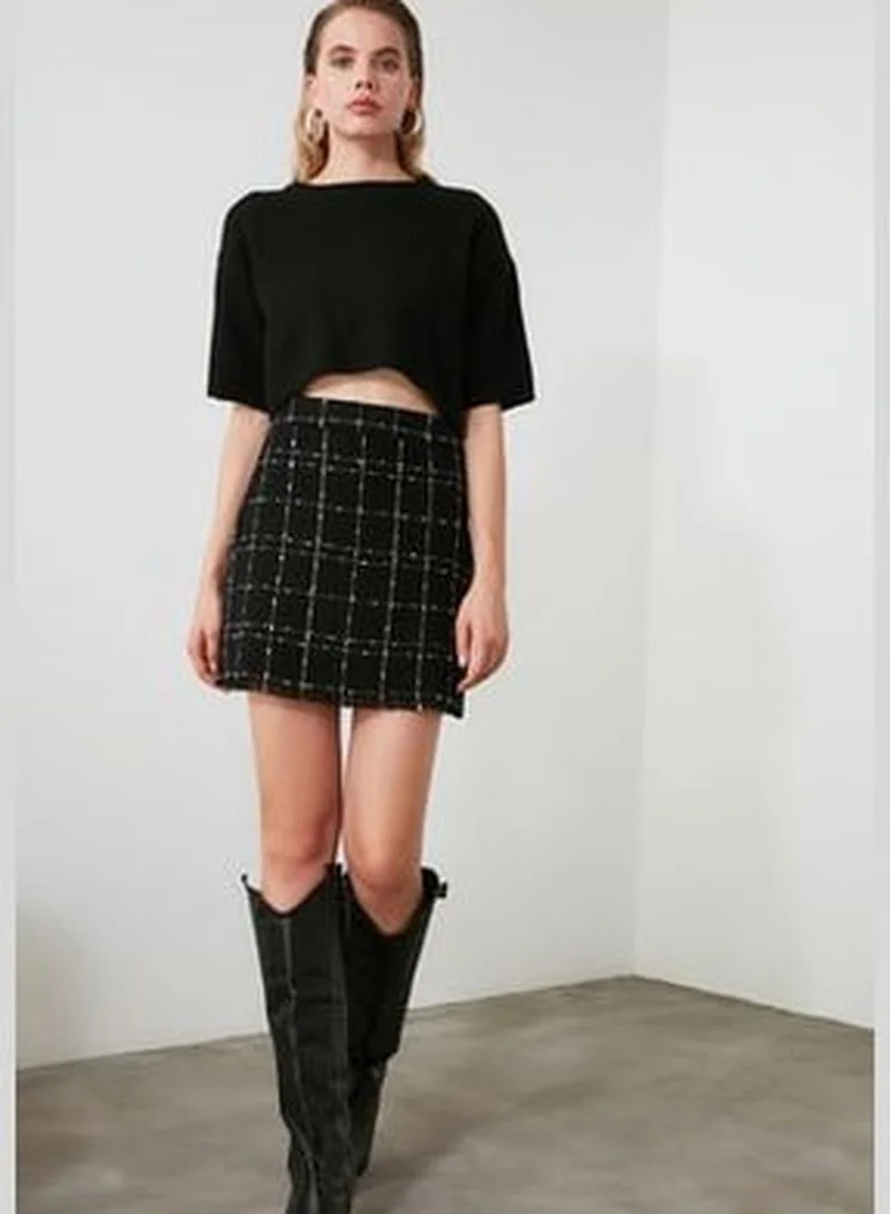 trendyol Black Tweed Fabric Mini Woven Skirt TWOAW21ET0026
