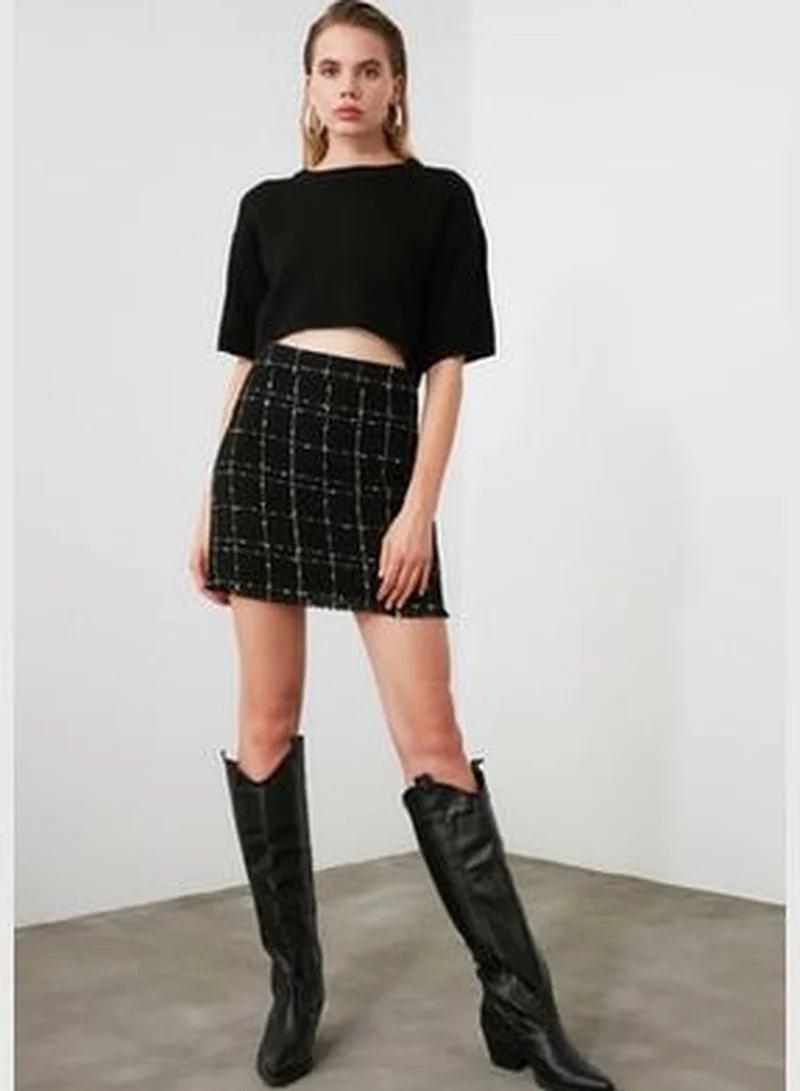 trendyol Black Tweed Fabric Mini Woven Skirt TWOAW21ET0026
