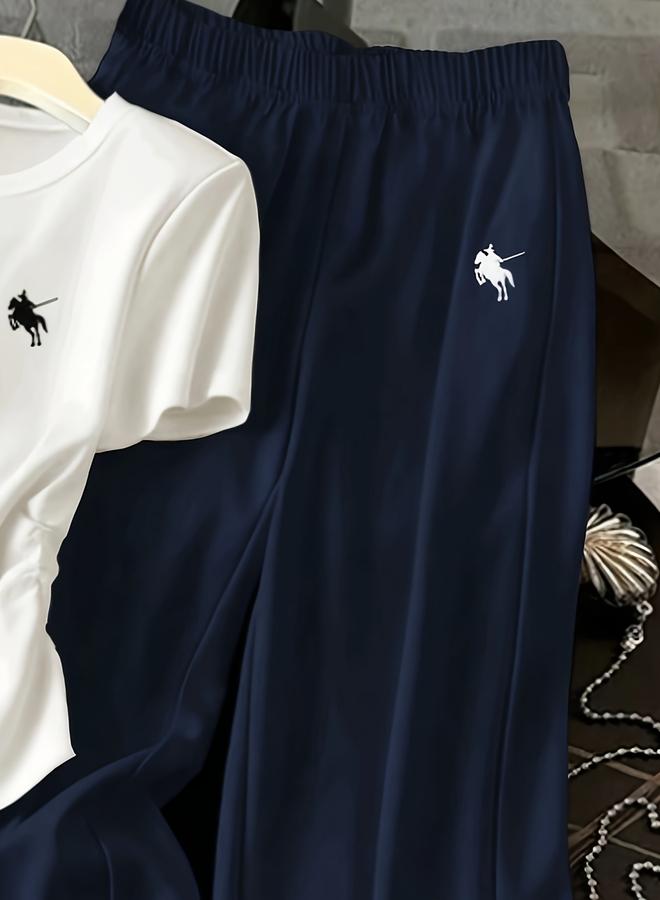 Take Two Solid Round Neck Slim Fit T-Shirt and Pants Co-Ords - Image 5