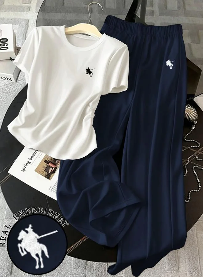 تايك تو Solid Round Neck Slim Fit T-Shirt and Pants Co-Ords