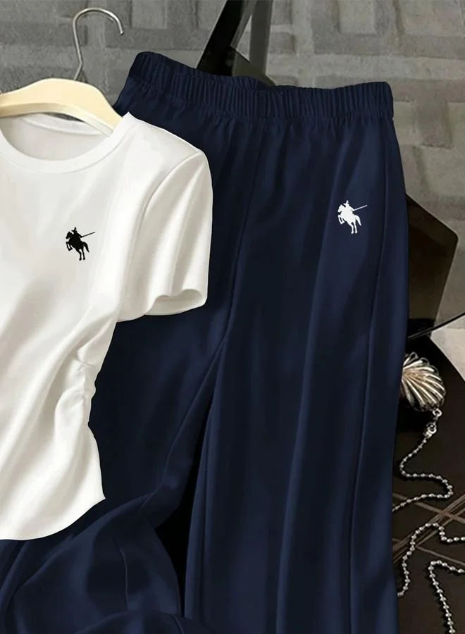 Take Two  Solid Round Neck Slim Fit T-Shirt and Pants Co-Ords for Women | Best Price UAE
