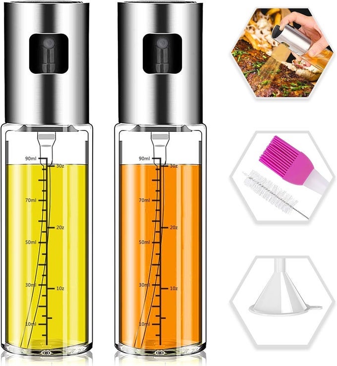 OIL SPRAYER FOR COOKING 2 PACK UPGRADED OLIVE OIL SPRAY BOTTLE MISTER REFILLABLE WITH SCALE AIR FRYER ACCESSORIES FOR KITCHEN SALAD BAKING BBQ FRYING