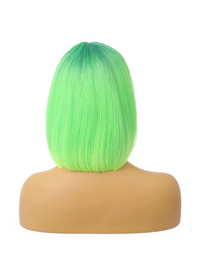 MAGQOO Green Wig For Women Ombre Green Bob Wig With Bangs 12 Inches Short Straight Green Hair Wigs St Patricks Day Synthetic Cosplay Party Wig  - Image 5