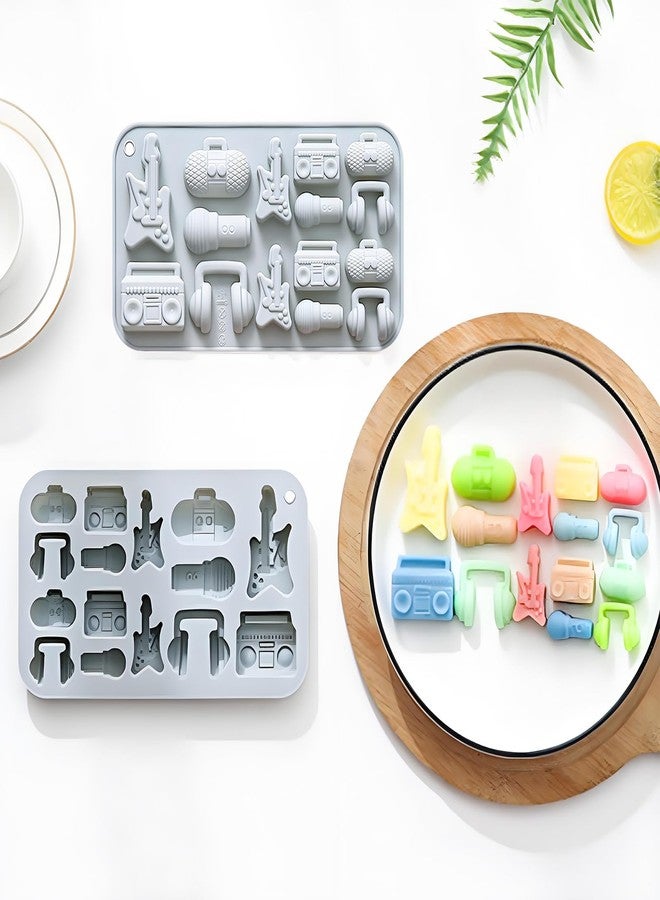 Vrthske 15 Cavity Silicone Music Theme Molds, 3D Guitar Shaped Chocolate Molds, Microphone Shaped Ice Cube Tray for Candy, Gummy, Jello, Wax, Set of 2 - Image 4