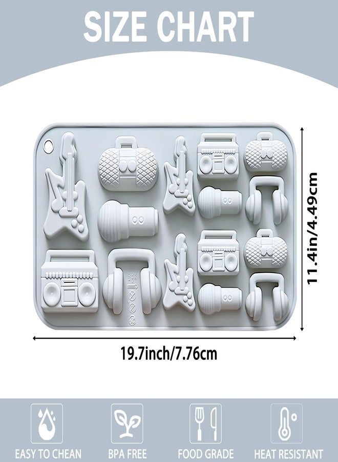 Vrthske 15 Cavity Silicone Music Theme Molds, 3D Guitar Shaped Chocolate Molds, Microphone Shaped Ice Cube Tray for Candy, Gummy, Jello, Wax, Set of 2 - Image 2