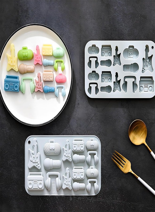Vrthske 15 Cavity Silicone Music Theme Molds, 3D Guitar Shaped Chocolate Molds, Microphone Shaped Ice Cube Tray for Candy, Gummy, Jello, Wax, Set of 2 - Image 5