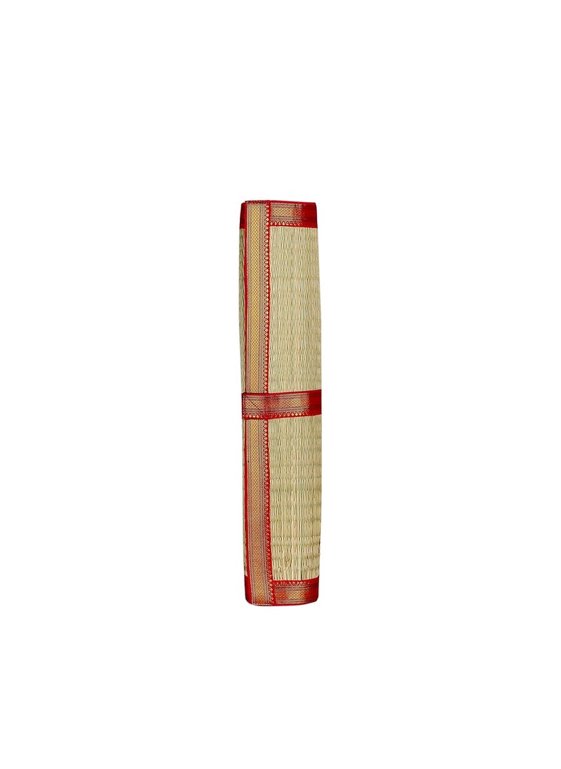 KALA DARSHAN CRAFTS BAZAAR Eco Friendly Organic Natural Korai River Grass Floor Mat YogaGardernPicnicSleeping Border Red Color 2X6fit