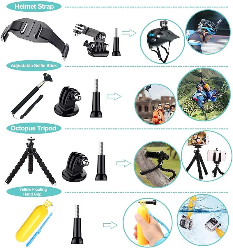 eWINNER 50 Piece Action Camera Accessory Kit for DJI Osmo and GoPro Hero Series - Image 5
