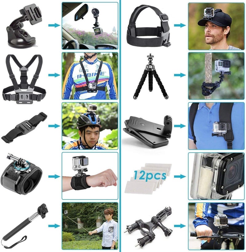 eWINNER 50 Piece Action Camera Accessory Kit for DJI Osmo and GoPro Hero Series - Image 2