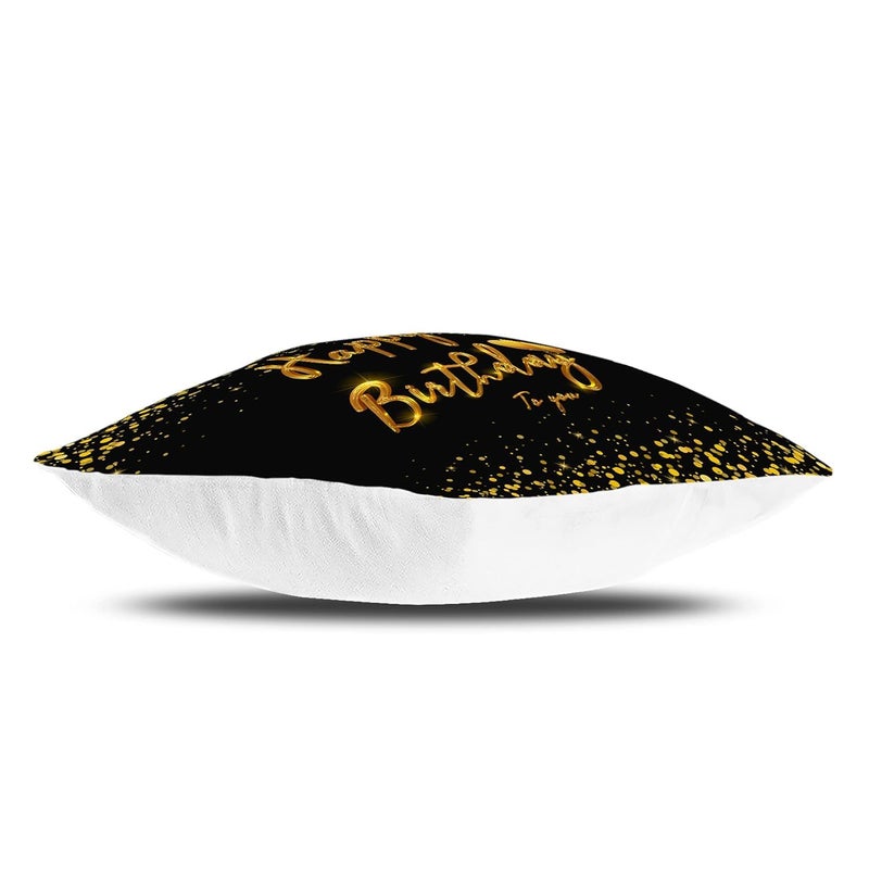 Happy Birthday Cushion Cover and Mug Set Black with Gold Lettering Happy Birthday Combo Pack of 12 x 12 Satin Cushion Cover with Filler with Ceramic Coffee Mug Greeting Card and Key Chain A01 - Image 4