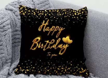 Happy Birthday Cushion Cover and Mug Set Black with Gold Lettering Happy Birthday Combo Pack of 12 x 12 Satin Cushion Cover with Filler with Ceramic Coffee Mug Greeting Card and Key Chain A01 - Image 5