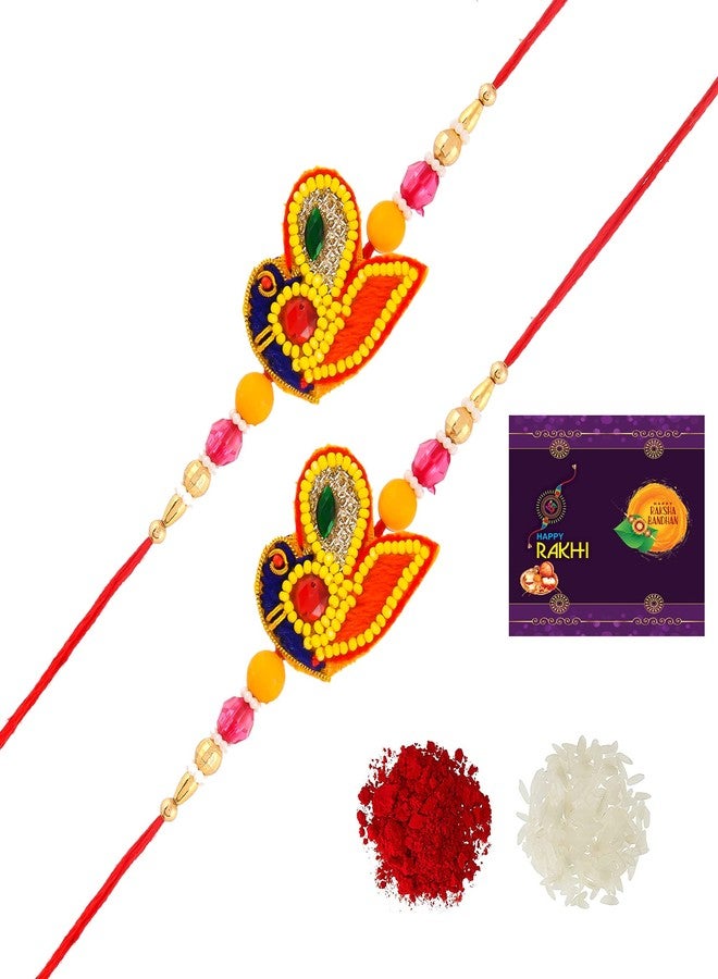 AR Eyewar Multicolor Designer Peocock Buti Rakhi Set For Brother Sister (R21AR1080)