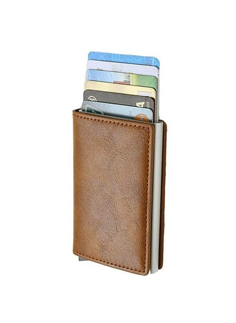 Mens Card Holder Wallet, RFID Blocking with Money Pocket, Social Security Card Protector, Pop Up Wallet for Men, Slim Aluminum Wallet with Push Button for Quick Card Access,Brown