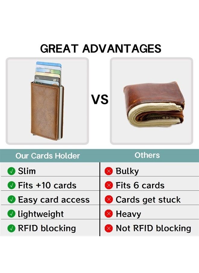 Meschett - Mens Card Holder Wallet, RFID Blocking with Money Pocket, Social Security Card Protector, Pop Up Wallet for Men, Slim Aluminum Wallet with Push Button for Quick Card Access,Brown - Image 1