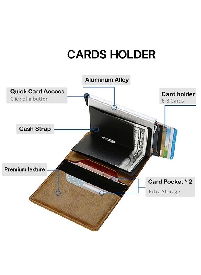 Meschett - Mens Card Holder Wallet, RFID Blocking with Money Pocket, Social Security Card Protector, Pop Up Wallet for Men, Slim Aluminum Wallet with Push Button for Quick Card Access,Brown - Image 1