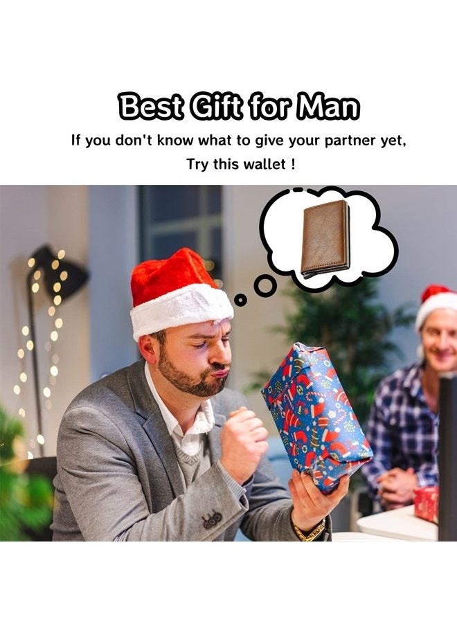 Meschett - Mens Card Holder Wallet, RFID Blocking with Money Pocket, Social Security Card Protector, Pop Up Wallet for Men, Slim Aluminum Wallet with Push Button for Quick Card Access,Brown - Image 1