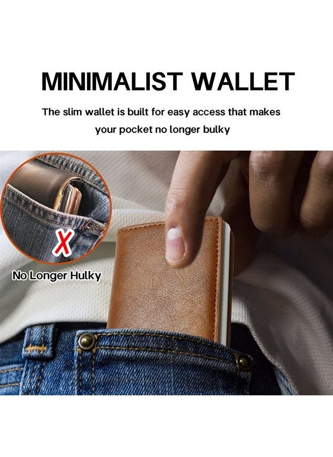 Meschett - Mens Card Holder Wallet, RFID Blocking with Money Pocket, Social Security Card Protector, Pop Up Wallet for Men, Slim Aluminum Wallet with Push Button for Quick Card Access,Brown - Image 1