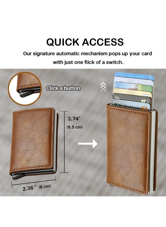 Meschett - Mens Card Holder Wallet, RFID Blocking with Money Pocket, Social Security Card Protector, Pop Up Wallet for Men, Slim Aluminum Wallet with Push Button for Quick Card Access,Brown - Image 1
