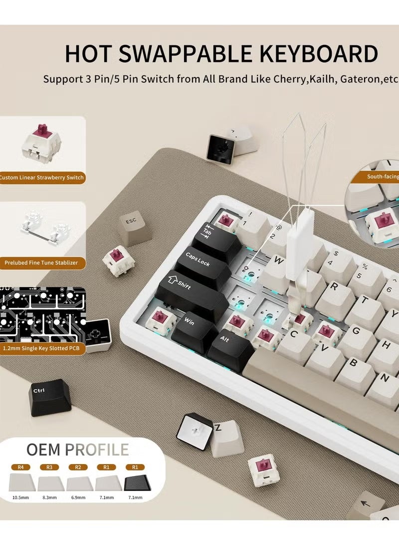 Attack Shark X66 Wireless Mechanical Gaming Keyboard with Knob,Tri Mode USB-C/BT5.0/2.4G Gasket Mounted 60% RGB Gaming Keyboard, Side Printed PBT Keycap,Hot Swappable Strawberry Switch - Image 5