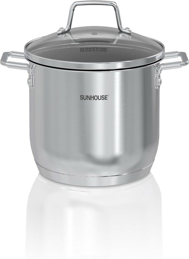 SUNHOUSE Stainless Steel Stock Pot, 6.5 Quart Heavy-Duty Induction Cooking Pot with Visible Lid, Silver, Nonstick Thick Bottom Stockpot for Pasta, Soup, Canning - Image 1
