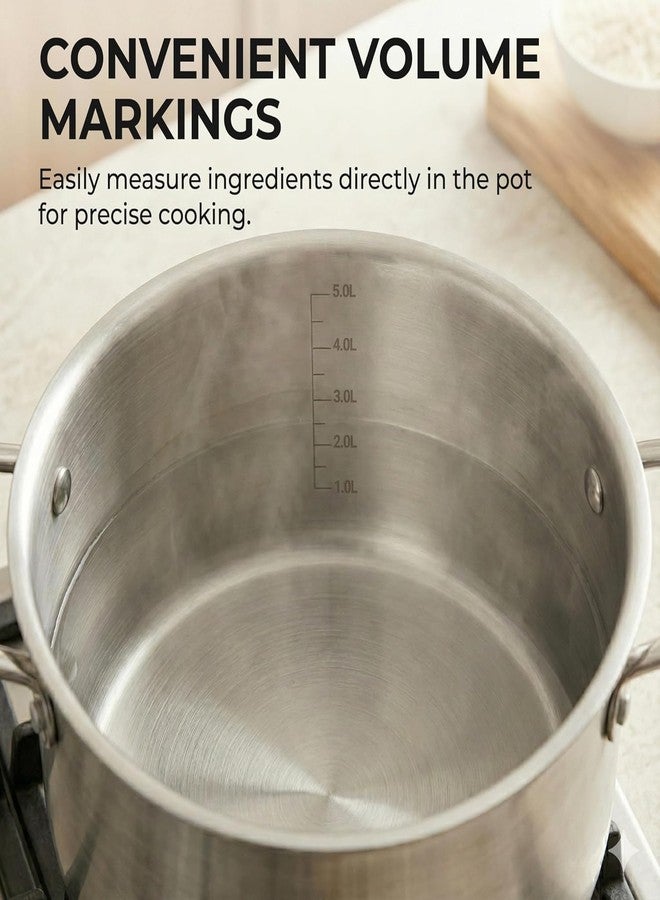 SUNHOUSE Stainless Steel Stock Pot, 6.5 Quart Heavy-Duty Induction Cooking Pot with Visible Lid, Silver, Nonstick Thick Bottom Stockpot for Pasta, Soup, Canning - Image 5
